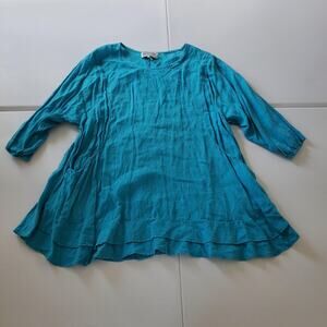 La FIXSUN Tunic Top Womens Small Blue Flowy Layered Boho Artsy Lagenlook
